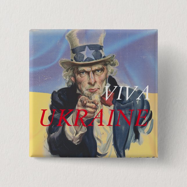 MACARON CARRÉ 5 CM VIVE L'UKRAINE  BOUTON (Devant)