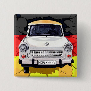 Macaron Carré 5 Cm Voiture de Trabant et drapeau allemand, mur de