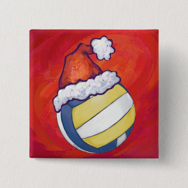 Macaron Carré 5 Cm Volley-ball avec Casquette de Noël (Devant)