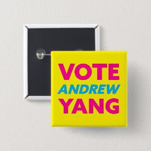 Macaron Carré 5 Cm Vote Andrew Yang maire de New York Jaune