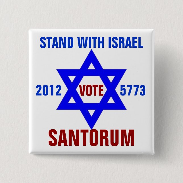 Macaron Carré 5 Cm Vote Santorum de l'Israël de soutien (Devant)