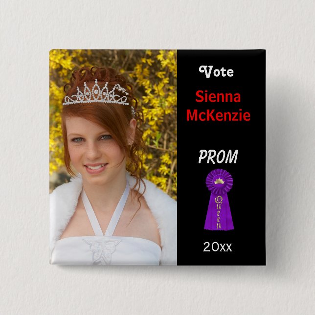 Macaron Carré 5 Cm Votez-moi pour Prom Queen (Purple) (Devant)