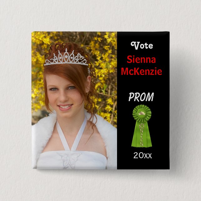 Macaron Carré 5 Cm Votez-moi pour Prom Queen (Vert) (Devant)