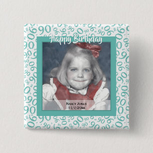 Macaron Carré 5 Cm Votre photo : 90e Motif de nombre aléatoire Turqu