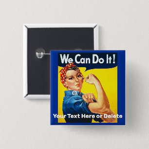 Macaron Carré 5 Cm Votre texte Vintage Rosie le Riveter Woman Power
