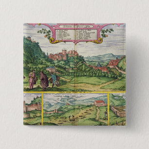 Macaron Carré 5 Cm Vue d'Alhambra, de 'Civitates Orbis Terrar