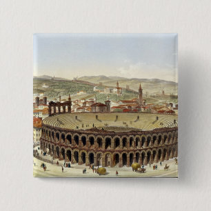 Macaron Carré 5 Cm Vue de l'amphithéâtre romain, Vérone, b gravé