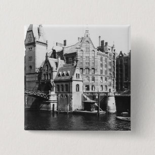 Macaron Carré 5 Cm Vue du Speicherstadt Hambourg, c.1910