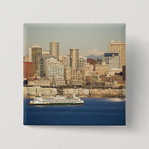 Macaron Carré 5 Cm WA, Seattle, paysage de Seattle et baie d'Elliott