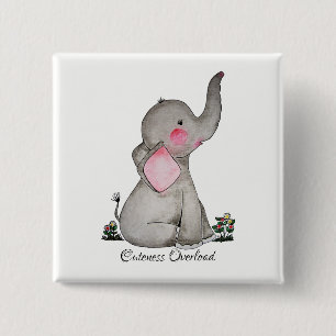 Macaron Carré 5 Cm Watercolor Cute Baby Elephant With Blush & Flowers