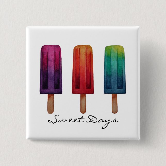 Macaron Carré 5 Cm Watercolor Cute Popsicle Glaces Creams (Devant)