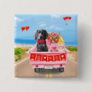Macaron Carré 5 Cm Weimaraner Chien Valentine's Day Coeurs de camion