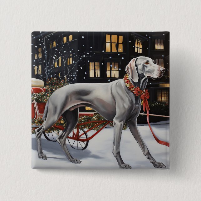 Macaron Carré 5 Cm Weimaraner Festin de Noël (Devant)