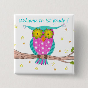 Macaron Carré 5 Cm Welcome to 1st grade pin button