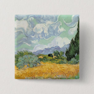 Macaron Carré 5 Cm Wheatfield de Vincent van Gogh   avec des cyprès,