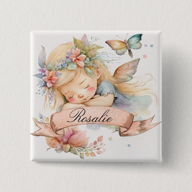 Macaron Carré 5 Cm Whimsical Floral Sweet Dreams Sleeping Fairy Girl (Devant)