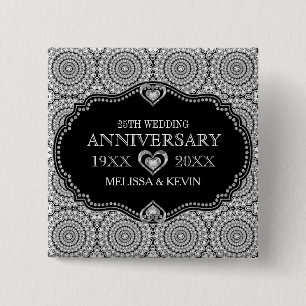 Macaron Carré 5 Cm Whit Diamonds Parties scintillant 25e anniversaire