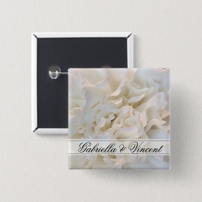 Macaron Carré 5 Cm White Carnation Floral Wedding (Devant & derrière)