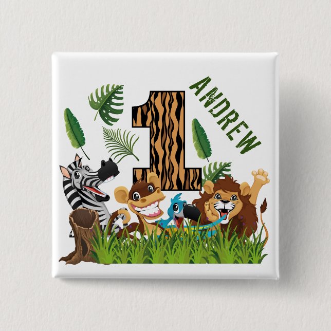 Macaron Carré 5 Cm Wild One 1er Anniversaire Jungle Baby Anniversaire (Devant)