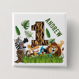 Macaron Carré 5 Cm Wild One 1er Anniversaire Jungle Baby Anniversaire