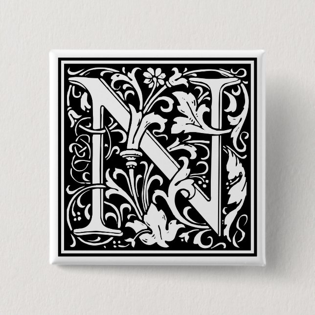 Macaron Carré 5 Cm William Morris Alphabet "N" (Devant)
