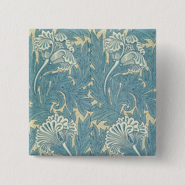 Macaron Carré 5 Cm William Morris Classique Tulipe Bleu Floral (Devant)