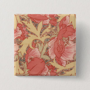 Macaron Carré 5 Cm William Morris Poppies Floral Art Nouveau Pattern