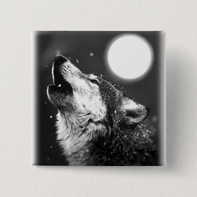 Macaron Carré 5 Cm Wolf Howling à Moon (Devant)