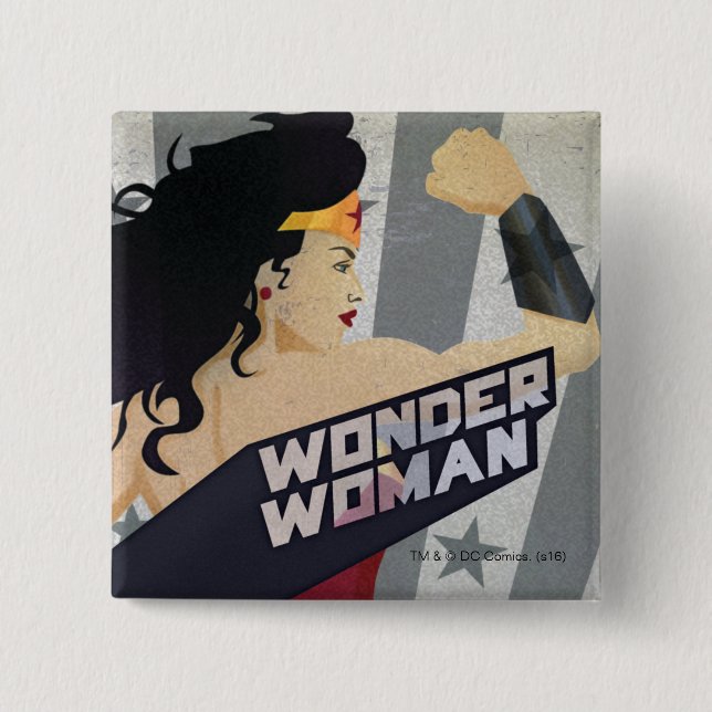 Macaron Carré 5 Cm Wonder Woman Retro City Sunburst and Stars (Devant)