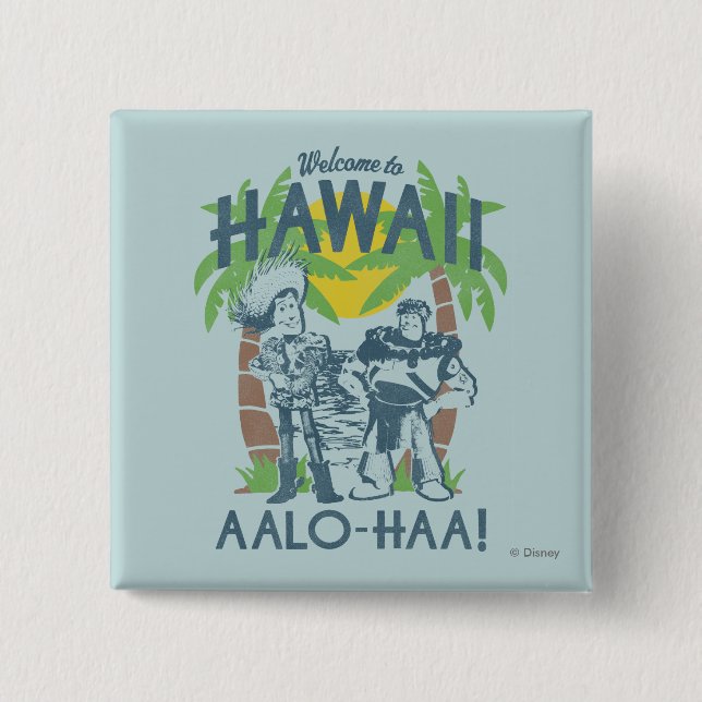 Macaron Carré 5 Cm Woody et Buzz - Bienvenue à Hawaii (Devant)