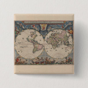 Macaron Carré 5 Cm World Map Globe Travel Antique