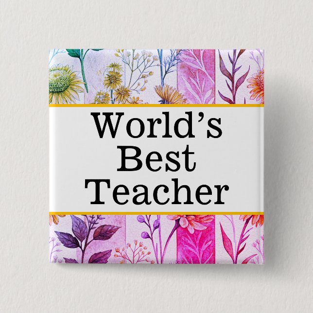 Macaron Carré 5 Cm World's best teacher pin (Devant)