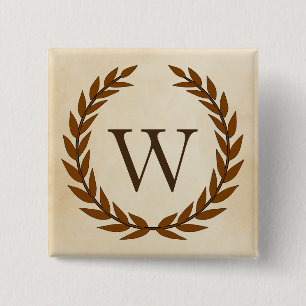 Macaron Carré 5 Cm Wreath Laurel sur Parchemin Monogramme initial W