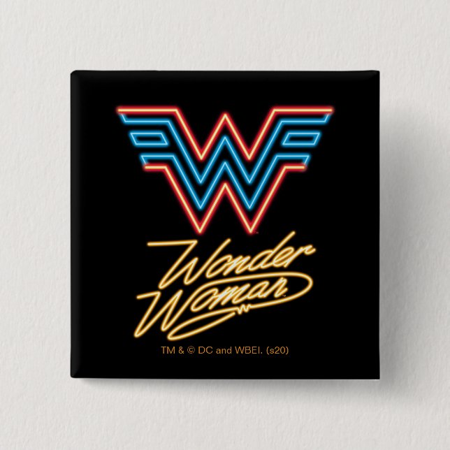 Macaron Carré 5 Cm WW84 | Logo Wonder Woman Neon Light (Devant)