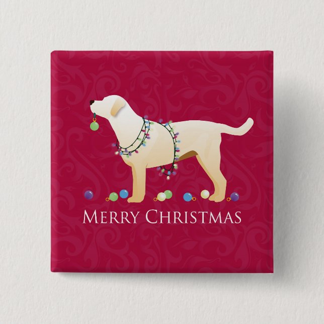 Macaron Carré 5 Cm Yellow Labrador Retriever Joyeux Noël Design (Devant)