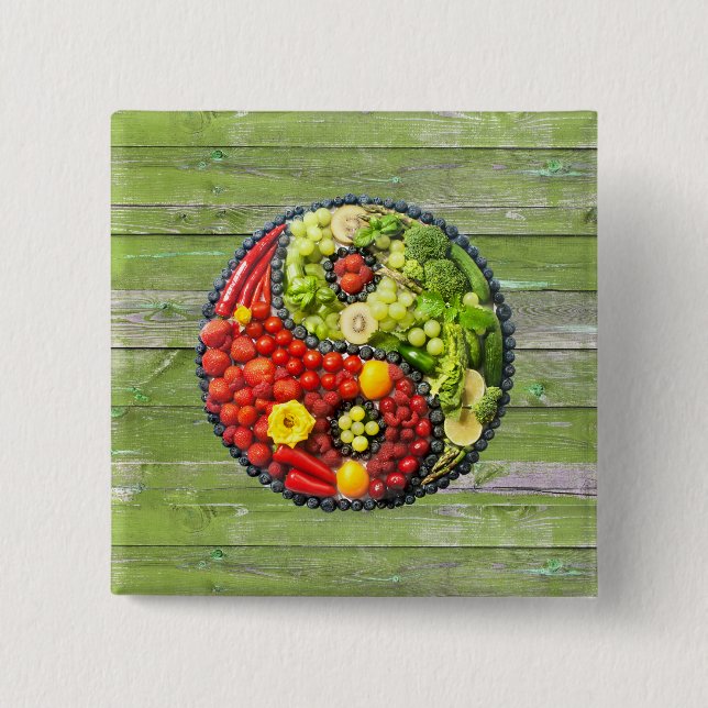 Macaron Carré 5 Cm Yin Yang - Végétan harmonie Mur en bois vert (Devant)