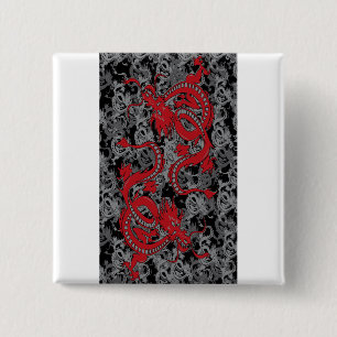 Macaron Carré 5 Cm Ying Yang Dragon oin rouge - Nouvel An chinois