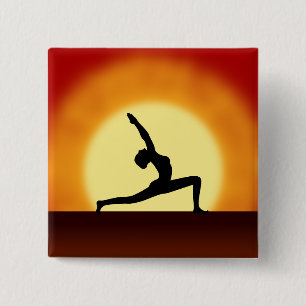 Macaron Carré 5 Cm Yoga Pose Woman Silhouette Sunrise Square Buttons