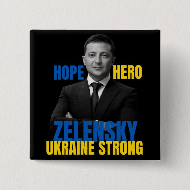 Macaron Carré 5 Cm Zelensky Hope Héros Ukraine forte (Devant)