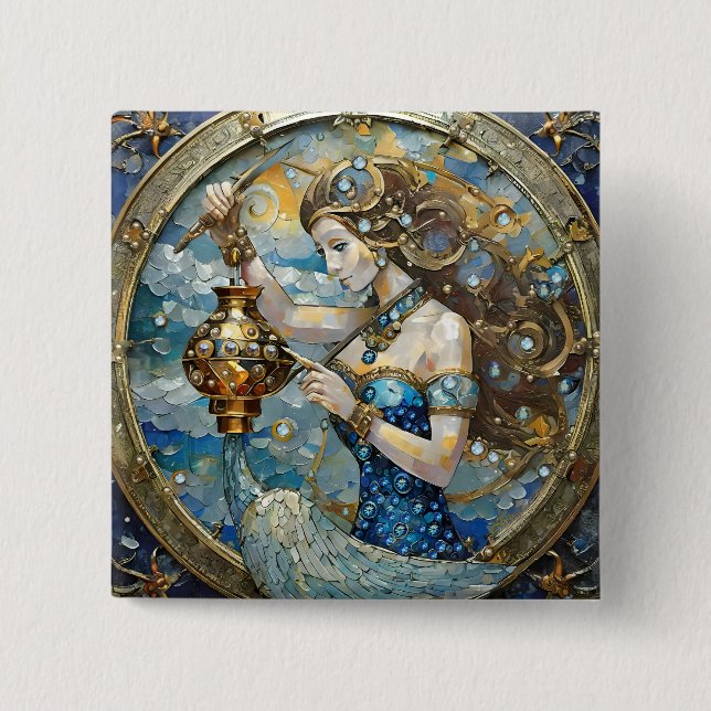 Macaron Carré 5 Cm Zodiac - Aquarius Le Porteur D'Eau (Devant)