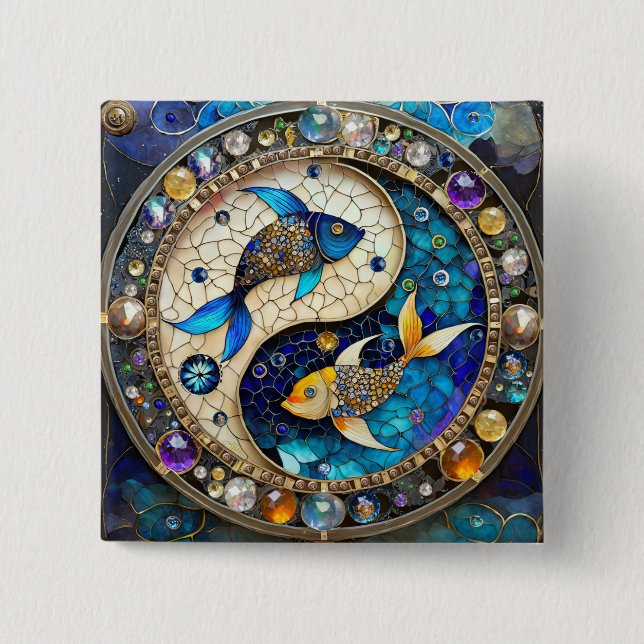 Macaron Carré 5 Cm Zodiac - Poissons de poisson Yin et Yang (Devant)