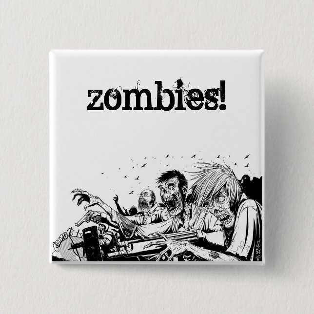 Macaron Carré 5 Cm Zombis avec des armes à feu (Devant)