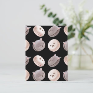 Macaron Parade – Kitty & Puppy Seamless Pattern Announcement Postcard