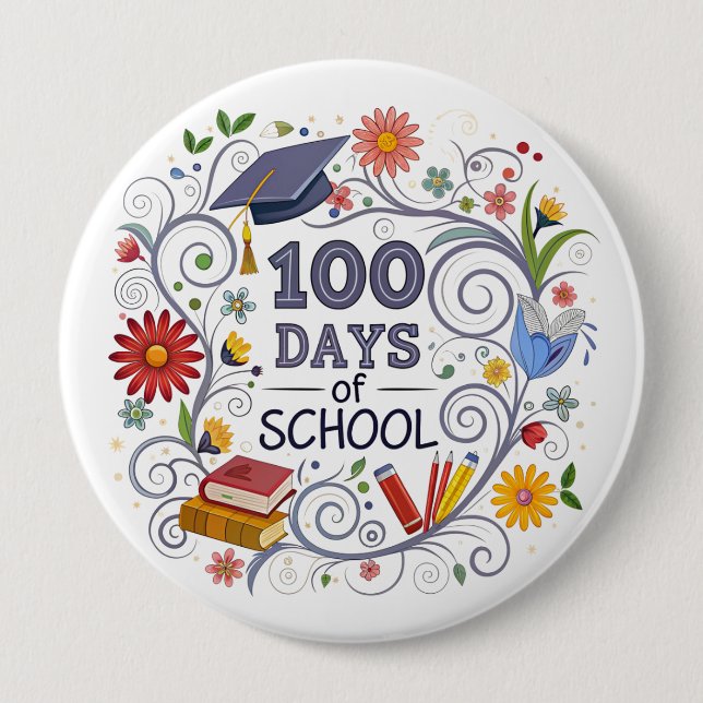 Macaron Rond 10 Cm "100 Days of School" Button (Devant)