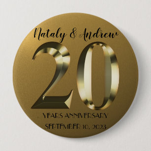 Macaron Rond 10 Cm 20e anniversaire Mariage d'or métallique