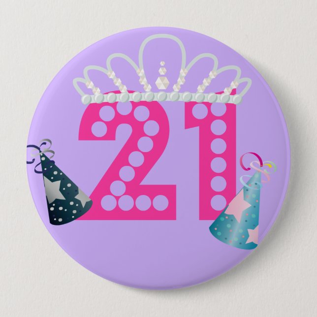 Macaron Rond 10 Cm 21ème Princesse pourpre Buttons d'anniversaire (Devant)