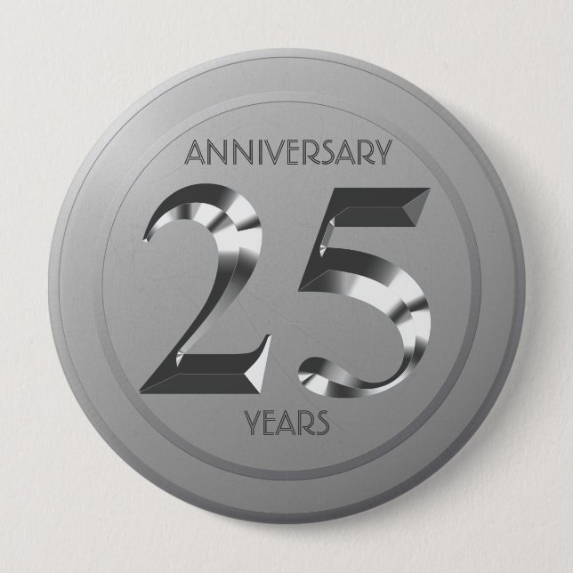 Macaron Rond 10 Cm 25e anniversaire de Mariage en argent métallique (Devant)