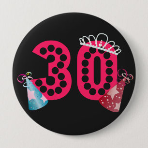 Macaron Rond 10 Cm 30e anniversaire Princesse Femmes Bouton d'anniver