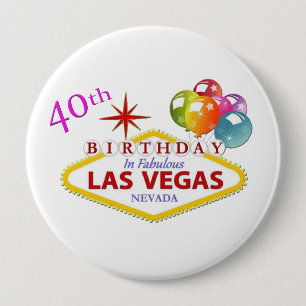 Macaron Rond 10 Cm 40e anniversaire de Las Vegas énorme, bouton rond 