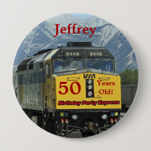 Macaron Rond 10 Cm 50 ans, train ferroviaire Anniversaire Bouton Pin